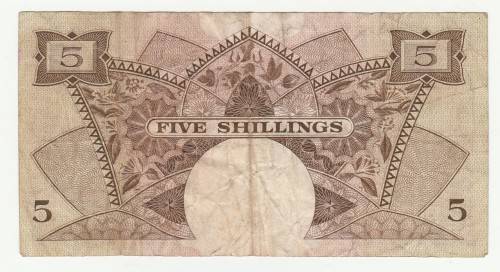 1958 East Africa Currency Board, Nairobi 5 Shillings