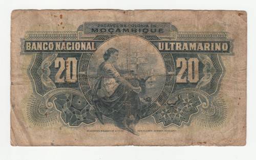 1941 Mozambique 20 Escudos, 2 pinholes
