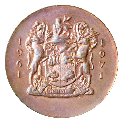 1971 Republic of South Africa Tenth Anniversary Medallion, Bronze