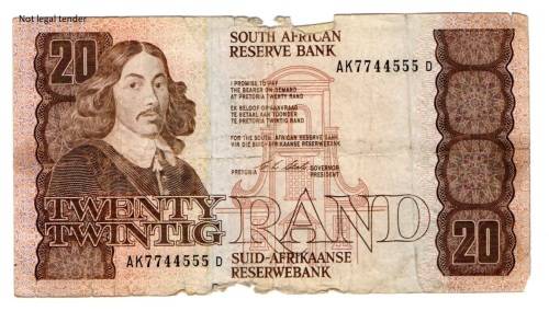 1990 South Africa C L Stals Type 8, First Issue R20, `7744555`