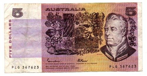 1985 Australia R.A. Johnston & B. W. Fraser $5, Pick# 44e