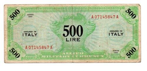 1943 Italy Allied Military Currency 500 Lire