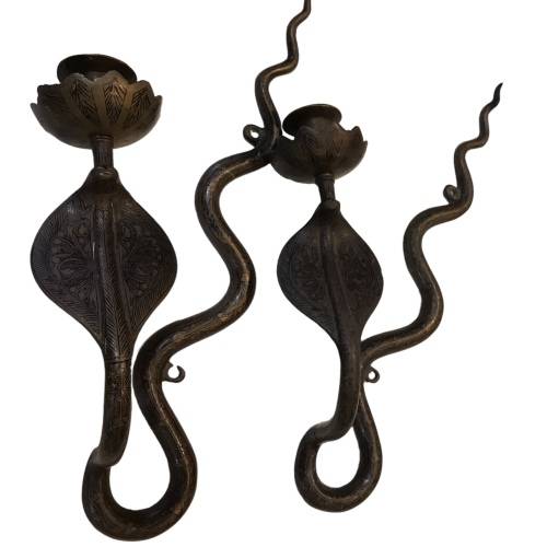 RARE!! Pair of Anglo-Indian Brass Cobra Candle Sconces, 40cm x 8cm