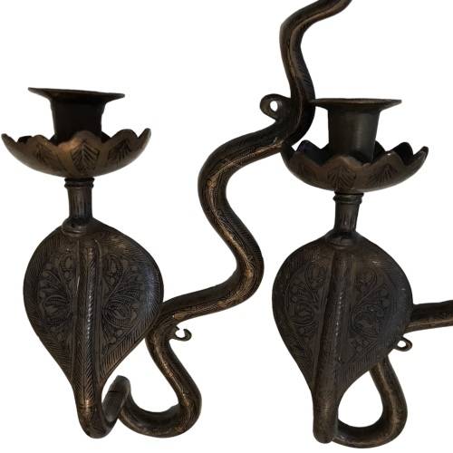 RARE!! Pair of Anglo-Indian Brass Cobra Candle Sconces, 40cm x 8cm