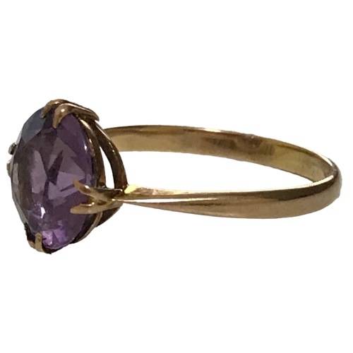 Vintage 2.0 Gram, 9ct Gold Ring: 53mm/6.5 Inches Diameter  with set Amethyst 3.0/0,95mmx 0,53mm