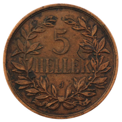 1908 J German East Africa 5 Heller, 600k Mintage