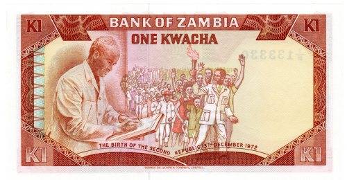 1974 Zambia 1 Kwacha Commemorative Issue Pick#16a Signature 4, Nice Serial `133330`