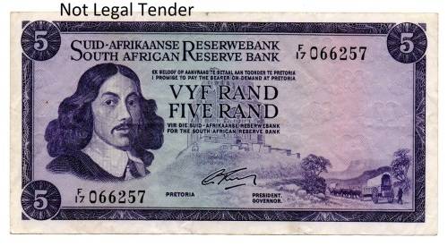 1966 South Africa G Rissik Type 1 Second Issue R5