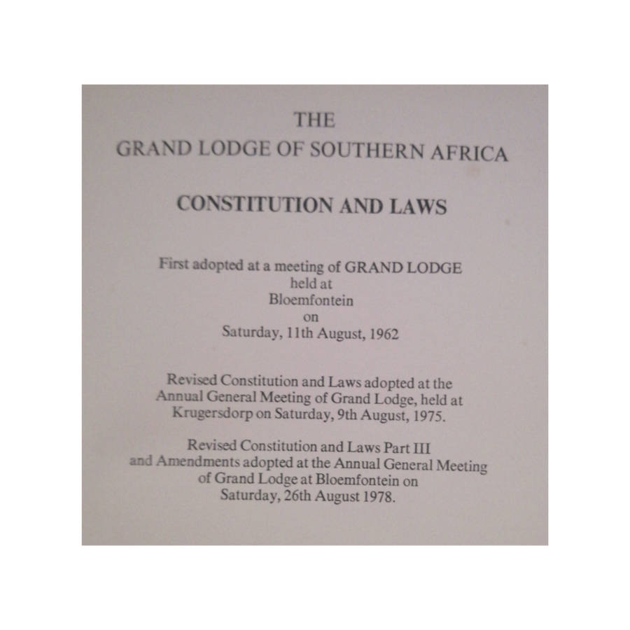 1978 The Grand Lodge Of Southern Africa- Consitution And Laws Hardcover w/o Dustjacket