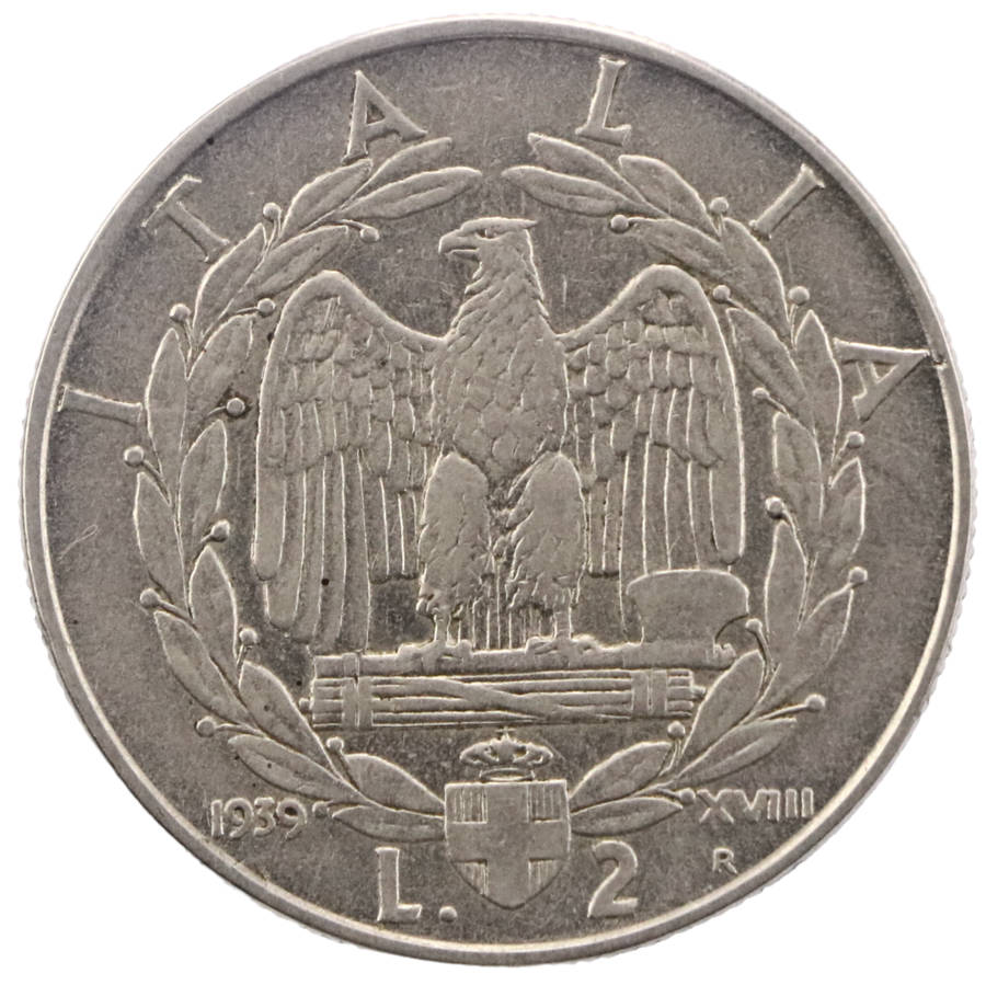 1939 Italy 2 Lire non-magnetic KM#78a