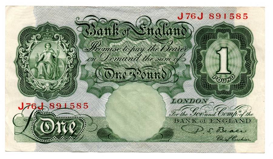 1948-60 Great Britain 1 Pound Pick#369b, top edge tear through `England`