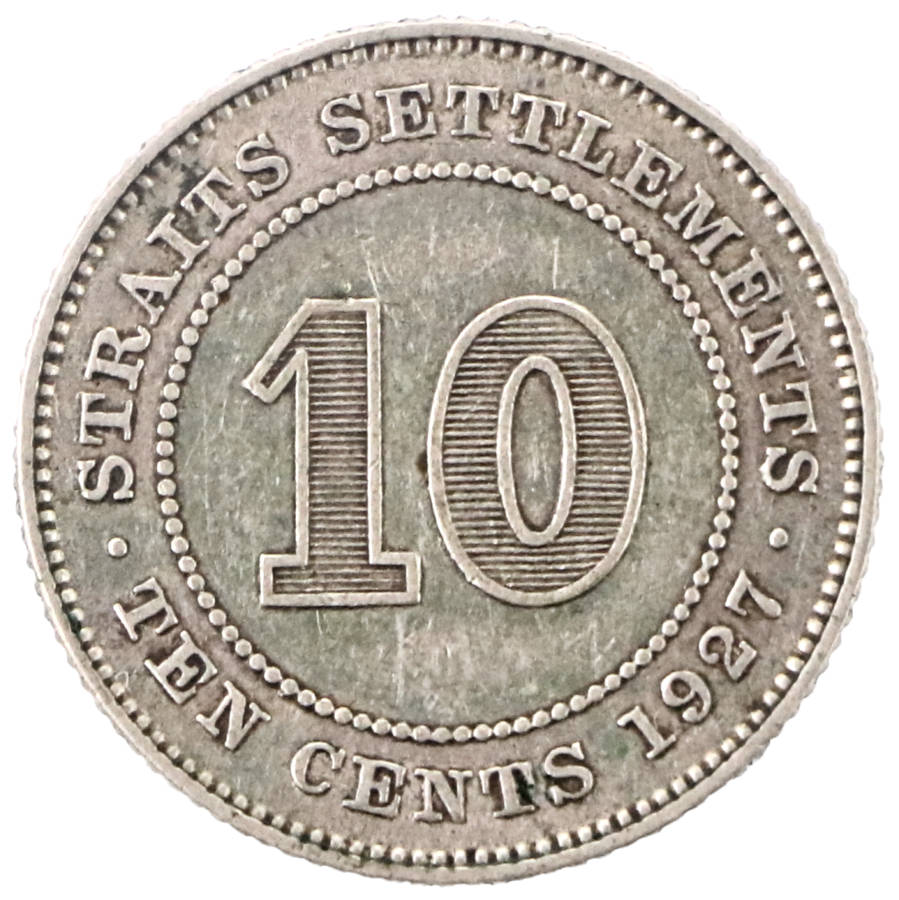 1927 Straits Settlements (British Malaysia) 10 Cent .600 Silver KM#29b