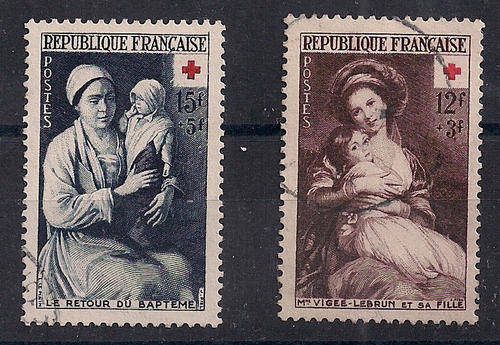 France complete set used. Red Cross Fund 1953.  Cross in Red