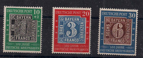 German first cent stamps. Complete 1949 mint set
