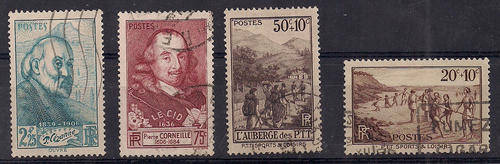 France 1937/39 - 4 used stamps.  S G Nos 633, 580, 578, 568