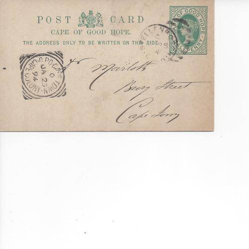 1894 COGH HALF PENNY PS POSTCARD CANCELLED STELLENBOSCH JA/25/94