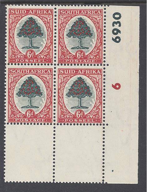 1950 UNION MARGINAL 6d. CYLINDER BLOCK (SACC 118) UNMOUNTED MINT
