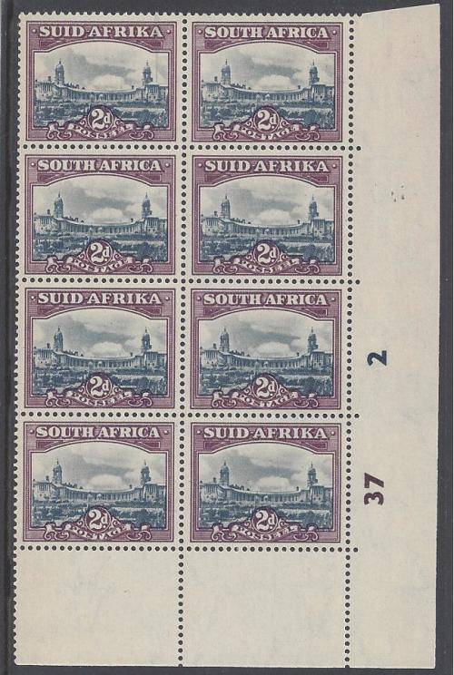 1947-54 SCREENED CYLINDER BLOCK OF 8 X 2d. UNMOUNTED MINT