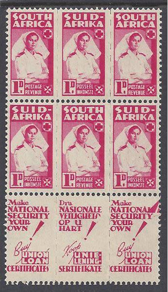 War Effort bantam 1942. Superb marginal block of 6 X 1d. SACC 96. Unmounted Mint