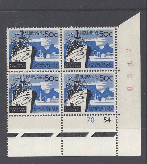 1962 (RSA FIRST DEFINITIVE) 50c CYLINDER BLOCK NO: 70 54 WITH RED SHEET NUMBER