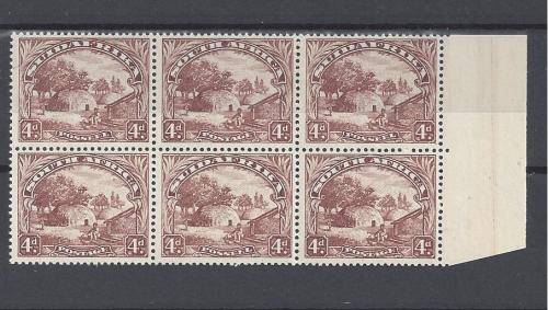 1930 UNION 4d. ROTO MARGINAL UMM BLOCK OF 6.