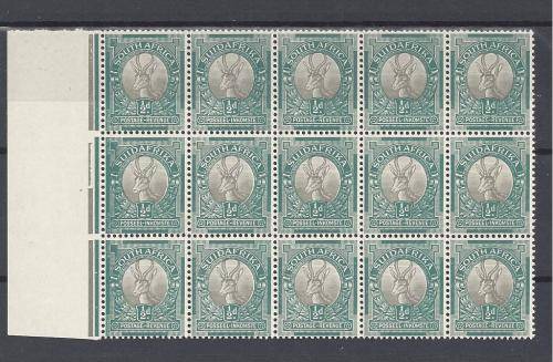 1948 UMM  BLOCK OF 15 X 1/2d (SACC 113). PARTIALLY MISSING JUBILEE LINE