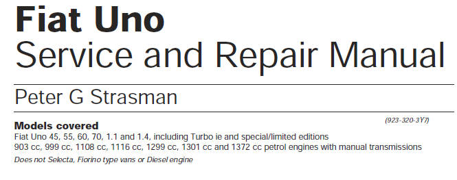 FIAT UNO Service and Repair  ManualEBOOK