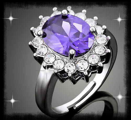 Luxury Purple Shiny 18K White GP with Austrian Crystal Ring ADJUSTABLE