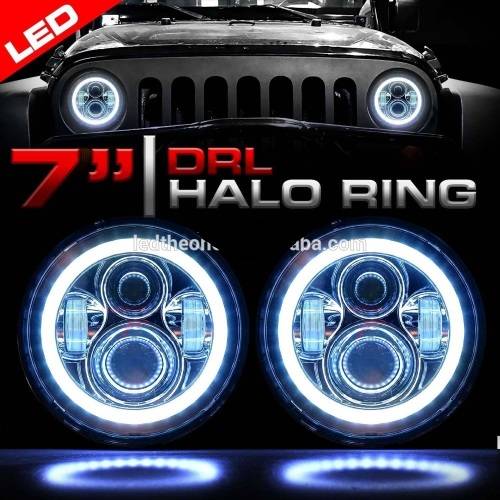 7" Halo Ring LED H4 Headlight Set - Universal H4 LED Headlight Set - 7" 60W 4-in-1 LED Headlight Set