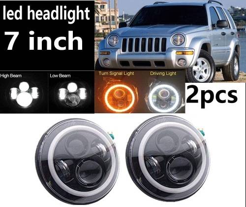 7" Halo Ring LED H4 Headlight Set - Universal H4 LED Headlight Set - 7" 60W 4-in-1 LED Headlight Set