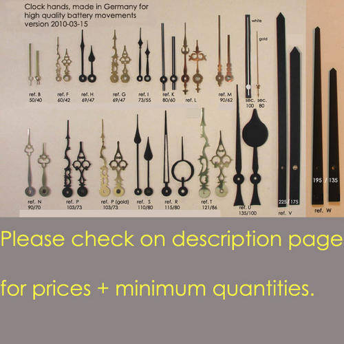 selection of clock hands for battery movements