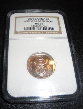 2004 S.AFRICA 2R, 10th YEAR OF FREEDOM MS64, * HIGH GRADE LOW POPULATION *