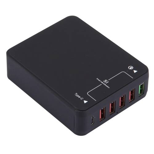 6 Ports USB Wall Charger with Quick Charge and USB 3.1 Type-C