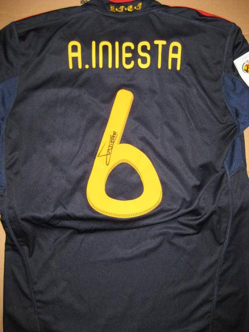 Andres Iniesta signed Spain World Cup 2010 away shirt WINNERS