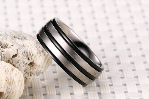 Exquizite 2 Tone Men's Titanium Ring