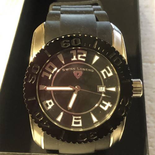 Swiss Legend Black 47mm Commander Swiss Quartz Date Silicone Strap Watch