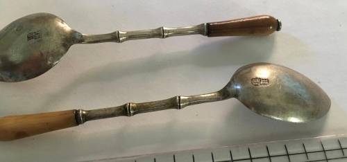 Antique Chinese silver bamboo teaspoons hallmarked sterling RARE
