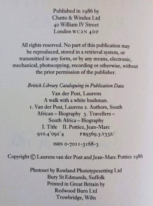 A Walk With A White Bushman (Signed by Author) - Laurens van der Post - Hardcover - 326 Pages