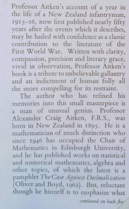 Gallipoli to the Somme - Recollections of a New Zealand Infantryman - Alexander Aitken - Hardcover