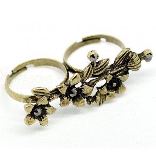 Flower Adjustable Two Fingers Double Rings