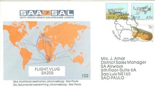 SAA Addtional destination flight cover no 102 to Sao Paulo