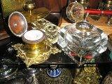 COLLECTION OF 15 INKWELLS , BRASS, GLASS, WOOD, VARIOUS ..GORGEOUS