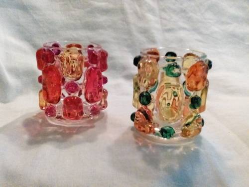 I HAVE TWO BEAUTIFUL GLASS TEA LIGHT HOLDERS - UNUSUAL PIECES!!