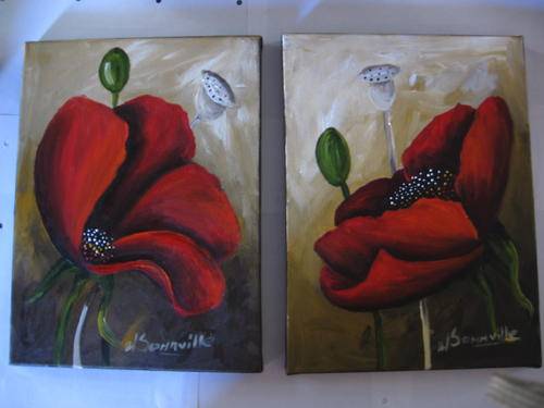 Red Red Poppies 1+2     300x230 mm     by South African Artist dSomm'ville