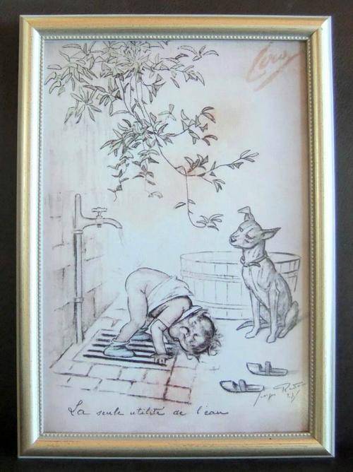 French Naive Print "Ciro`s 1928" in Frame and glass total H23cm x W24.5cm