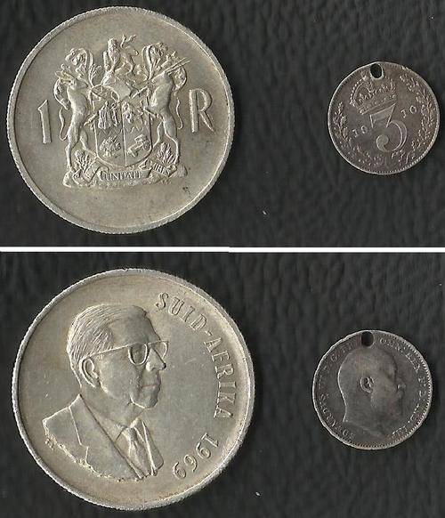 Silver Coin Combo - 1969 'Donges' One Rand and 1910 UK 3 Pence