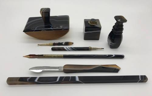 Antique 'Banded Agate' Writing Desk Set