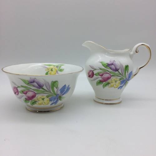 Vintage `Tuscan` Floral China Milk Jug and Sugar Bowl