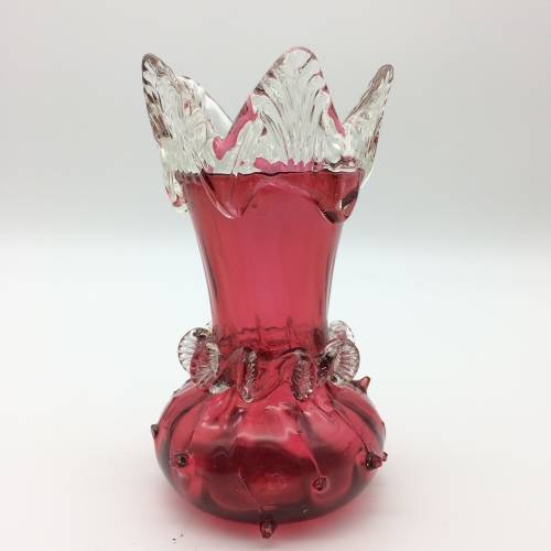 Superb Matching Pair of Antique Cranberry Glass Vases
