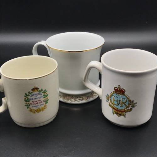 Three Collectable `Queen Elizabeth II` Commemorative Mugs